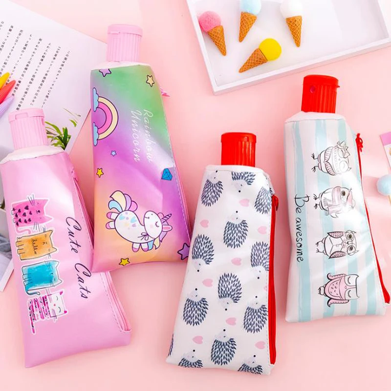 

1 Pcs Cute Toothpaste Shape Pencil Case Unicorn Cat Owl Hedgehog Pencil Bags for Boy Girl Stationery Large Capacity Zipper Bag
