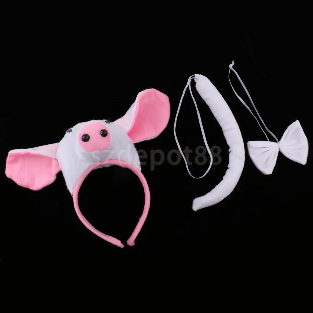Kids Animal Pig Piggy Costume Kit Head Band Bow Tie Tail Set Fancy Dress