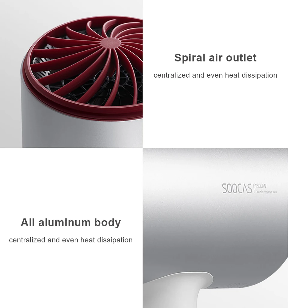 SOOCAS H3S Negative Ion Hair Dryer for Xiaomi Mijia 1800W Professional Blow Dryer Aluminum Alloy Powerful Electric Dryer EU Plug