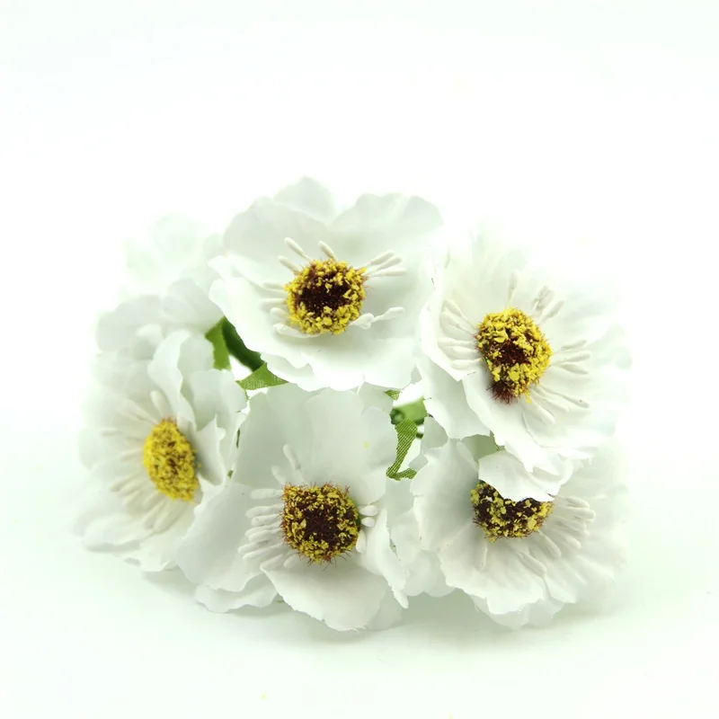 6 шт./лот, 4 см, натуральный шелк+ искусственный Маковый букет/Свадебная коробка, цветы розы для скрапбукинга своими руками - Цвет: White