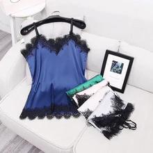 [ALPHALMODA] Летний кружевной лоскутный женский модный Атласный топ карамельного цвета, регулируемый женский сексуальный топ на бретельках