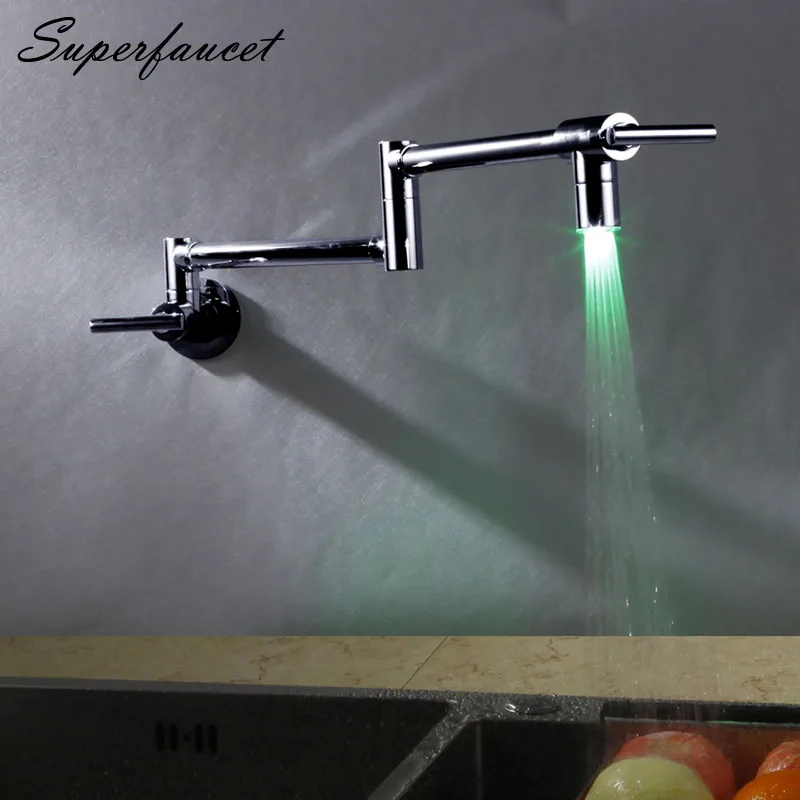 Superfaucet Kitchen Faucet Kitchen Mixer Brass Brushed Cold and Hot Kitchen Tap LED Kitchen Sink Faucet