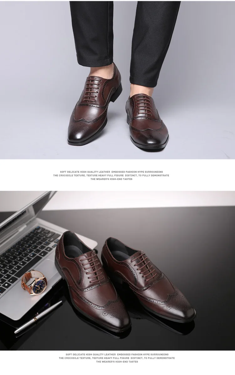 Мужские модельные туфли Кожаные броги на шнуровке офисные свадебные туфли ручной работы деловые туфли-оксфорды с острым носком мужские кожаные повседневные туфли на плоской подошве