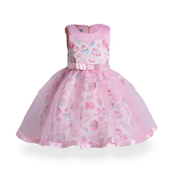 

Aliexpress Hot Sell Baby Girls Pretty Cute Candy Color Wedding Dress Ice Cream Printing Children Princess Puff Dresses