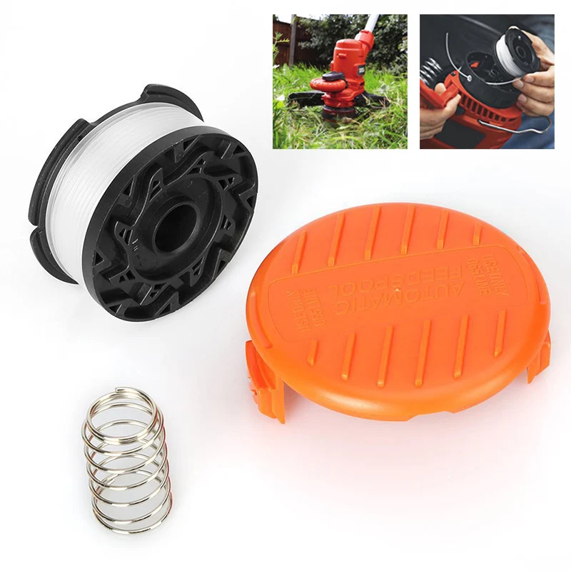 

String Trimmer For Black&Decker 30ft Spool Line 0.065 inch Weed Eater Replacement Cap RC-100-P With Spring AF-100
