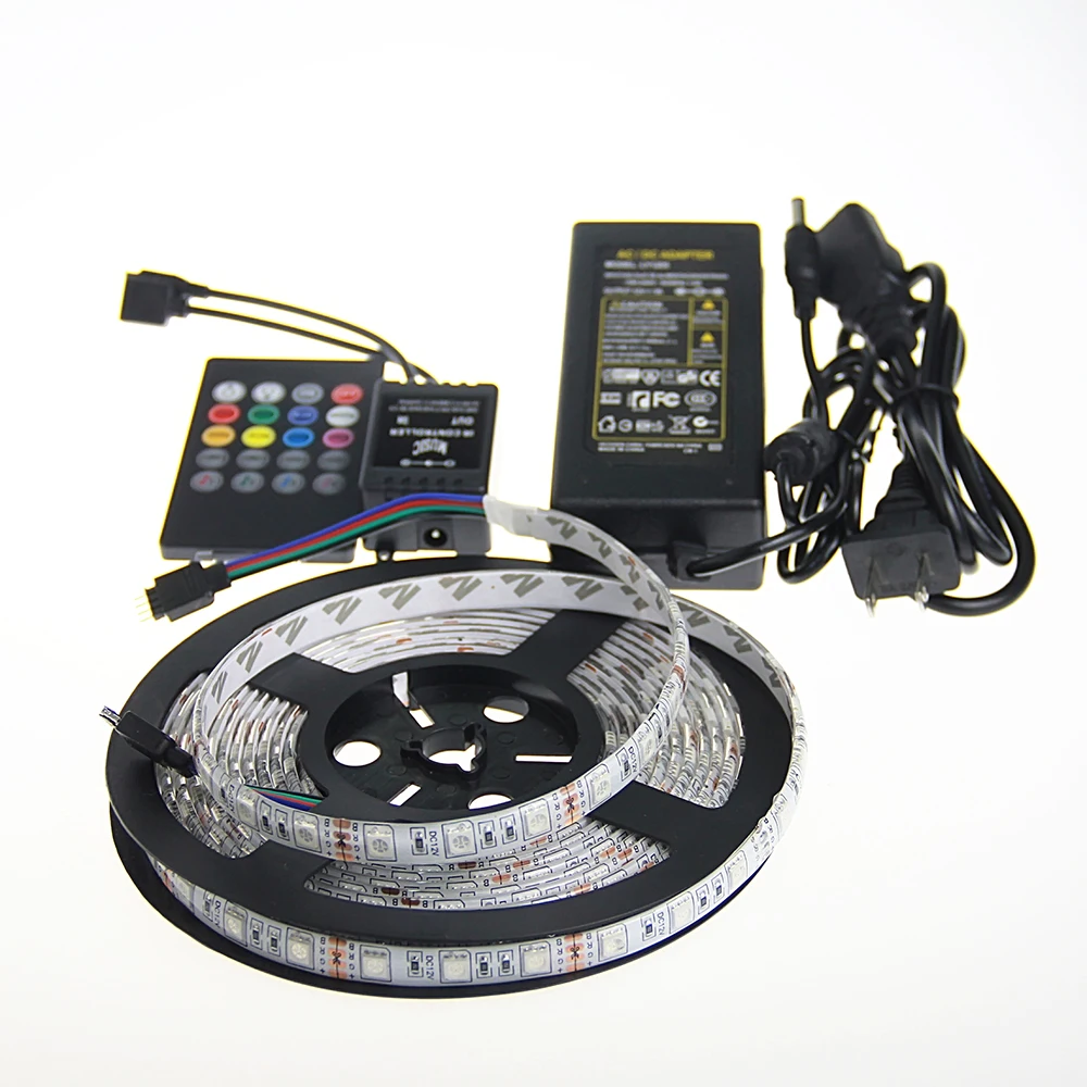 

LED Strip Ligths SMD5050 RGB DC 12V 5M Flexible Ribbon Lighting Strip 20Keys IR Remote Music Controller 5A Power Supply LED tape