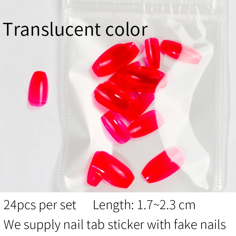 Модные полупрозрачные поддельные ногти персиковый красный цвет гроба пэсс на ногти Советы 24 шт наклейки Бесплатные наклейки