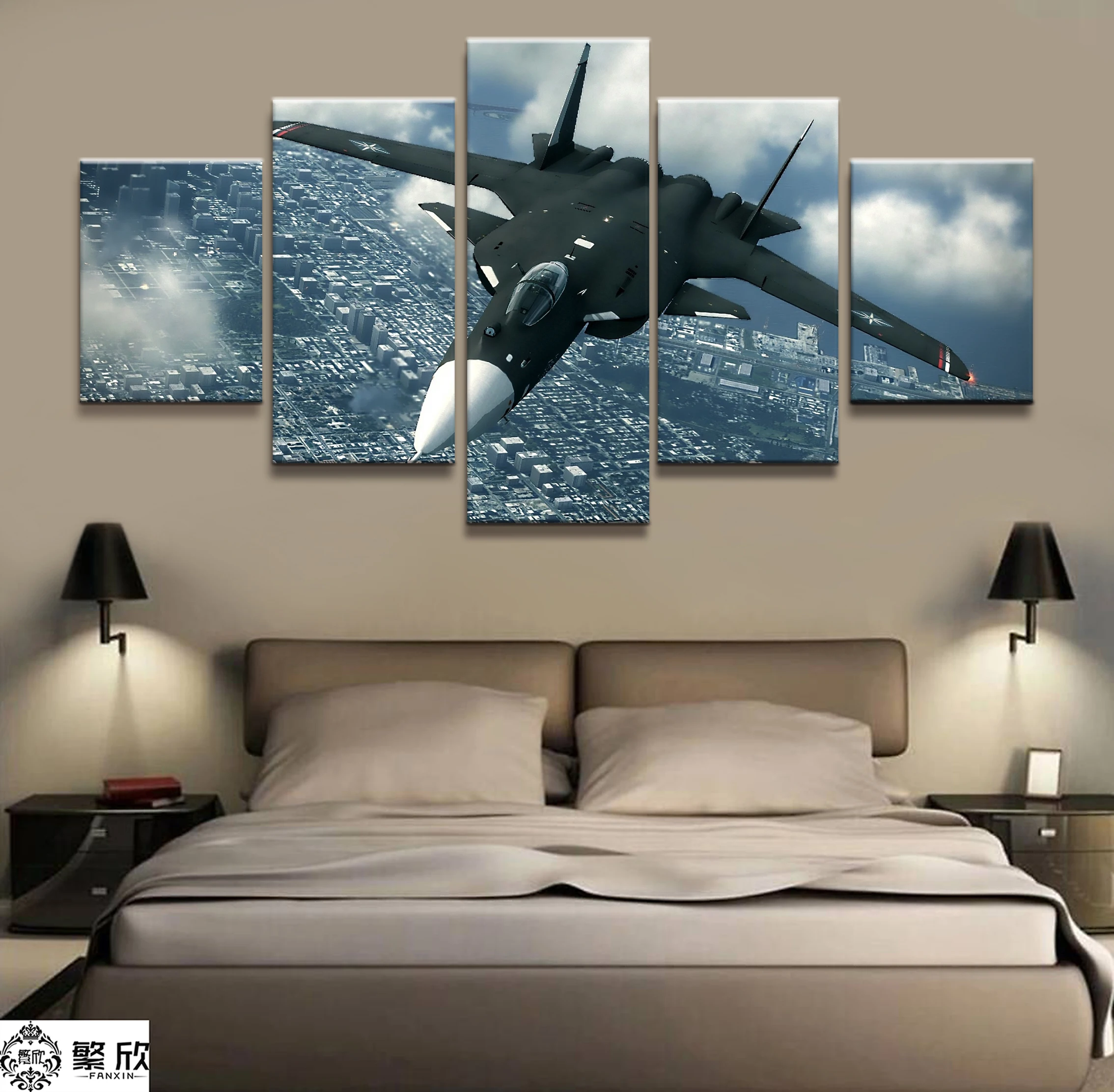 

Home Decor Modular Canvas Picture 5 Piece Fighter Military Weapons Painting Art Poster Wall For Home Canvas Painting Wholesale
