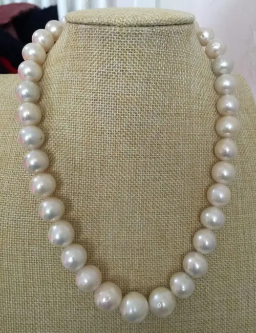 

elegan huge 12-14mm freshwater white pearl necklace 18inch 925silver