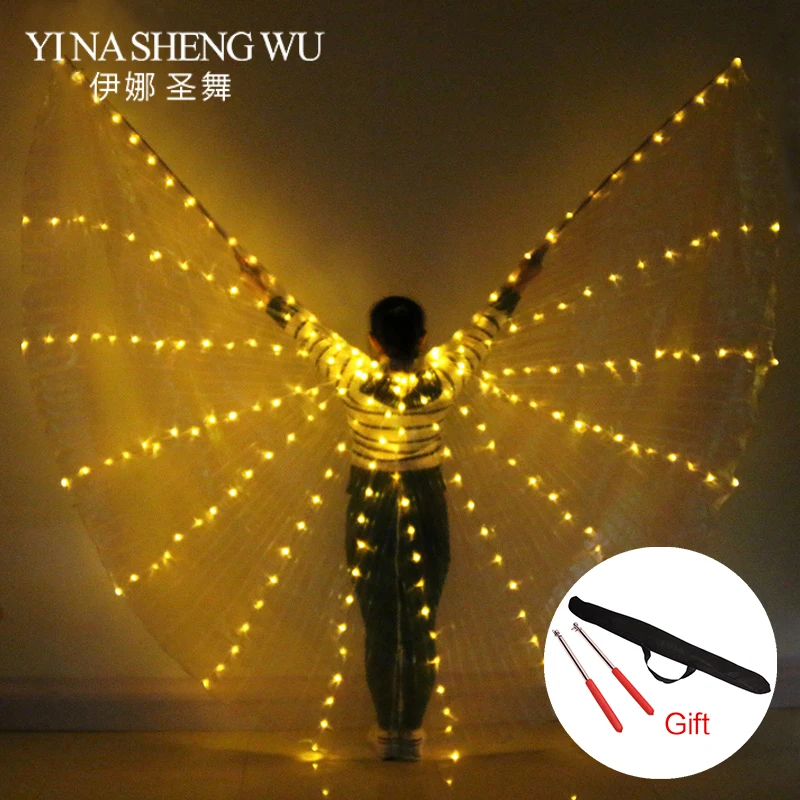

Belly Dance LED Isis Wings Colorful Stage Performance Props Pure Colors Belly Dancing Wings LED Dance Accessory With Sticks Bag