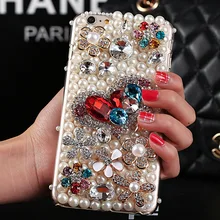 Diamond bling crystal hard case for iphone 6 4 7 iphone6 plus 5 5 with pearl