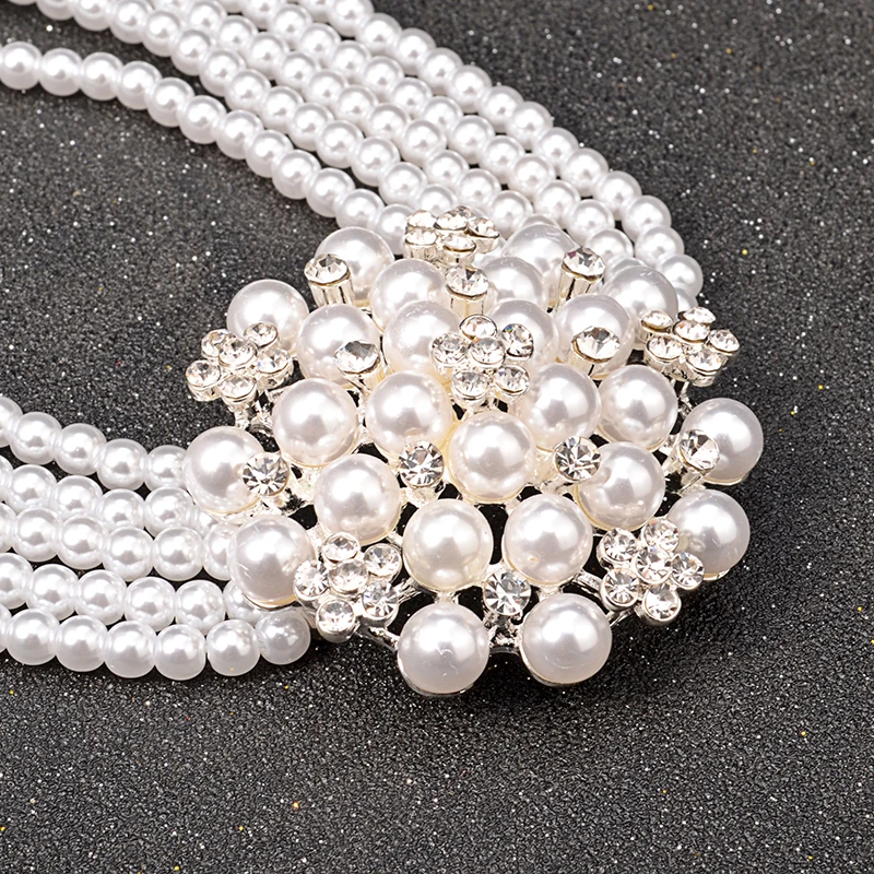 conjunto de colar da noiva conjunto com múltiplas camadas de imitação de corrente flor colar feminino statement