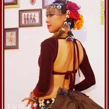 Бархатный толстый шанс Племенной чоли танец живота с длинными рукавами Топ FA08-13