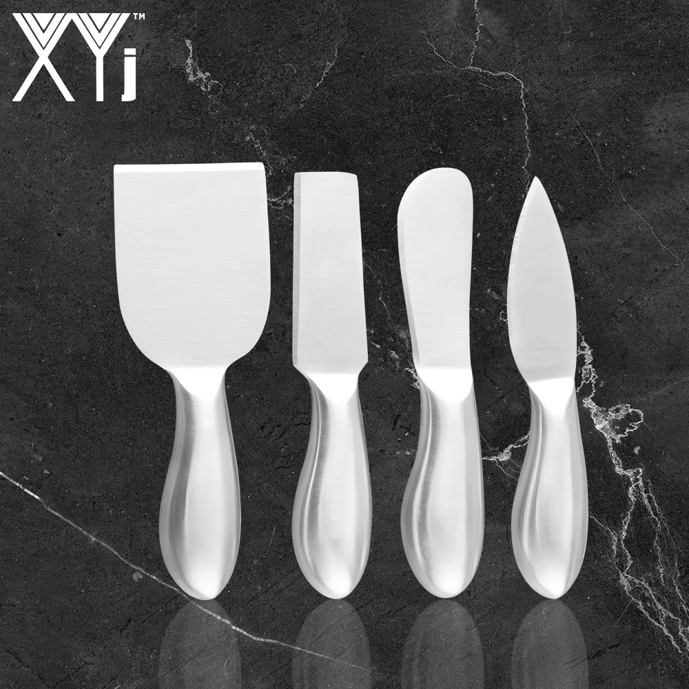 

XYj Cheese Knives 4PCS Sets Bamboo Wood Stainless Steel Handle Cheese Cutter Slicer Knife Cutting Chesse Board Set Baking tools