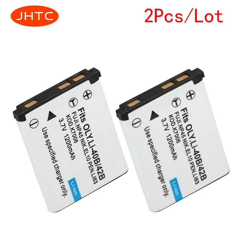

JHTC 2pcs/lot 1200mAh Li-40B Li-42B Li 40B 42B Li40B Rechargeable Camera Battery for Olympus Li-42B Pentax D-Li63 Fuji NP-45