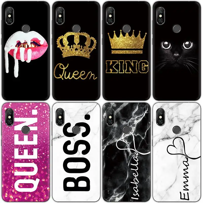

King Queen Couple Phone Case For For Xiaomi Redmi Note 6 Pro Cover 6.26" Silicon Cat Back Coque For Redmi Note 6 Pro Clear Funda
