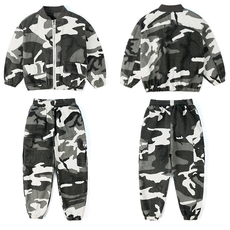 

spring autumn Kids Baby Boys Girls Warm Camouflage Clothing Sets Coat + Pants Children Boy Girl Military Uniform Suits Outfits