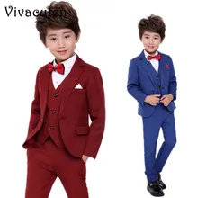 Flowers Boys Formal Suit Wedding Birthday Party Dress Kids Blazer Vest Pants 3pcs Tuxedo Children Prom Performance Costume F025