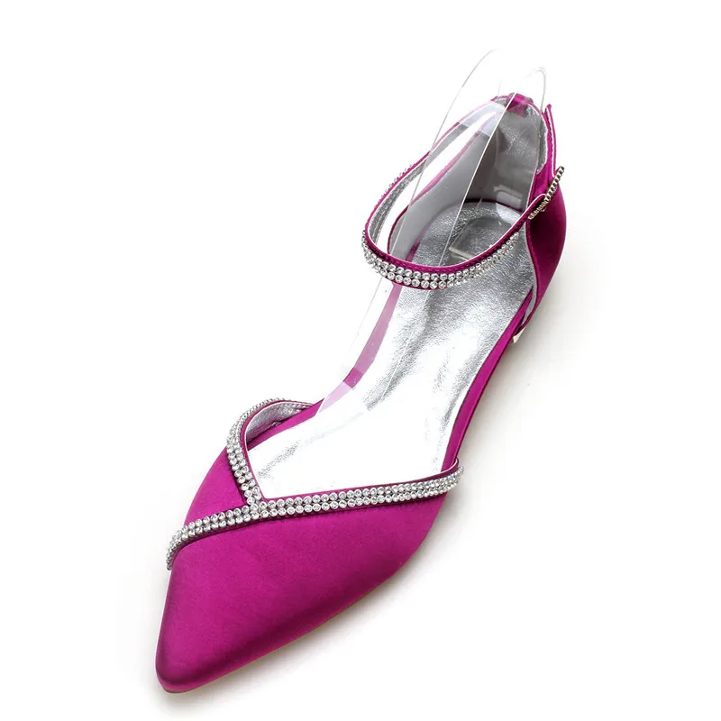 OnnPnnQ/Удобная атласная женская обувь на плоской подошве с острым носком и ремешком на лодыжке; вечерние свадебные вечерние туфли на плоской подошве - Цвет: Grape