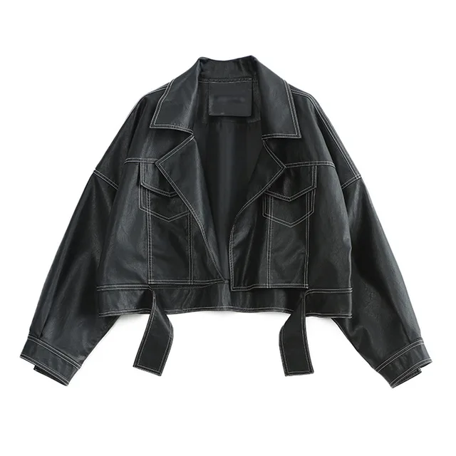 black coat pu leather jacket for women casual short moto jacket women