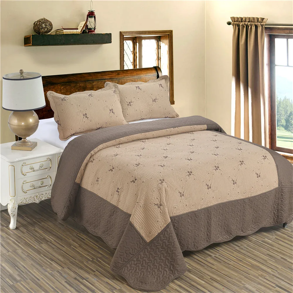 Coffee Quilt Embroidery Bed Cover Patchwork Bedspread Summer Thin