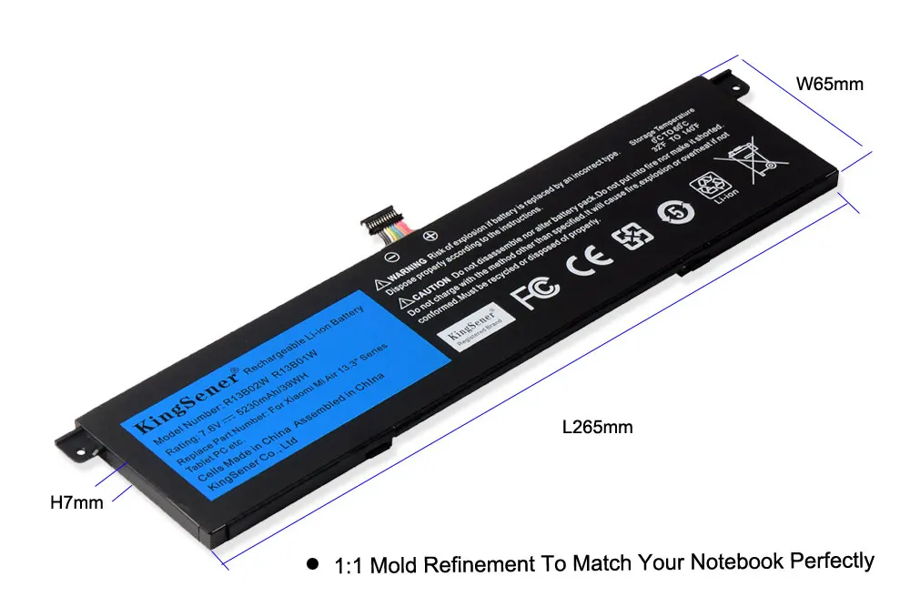 Kingsener 7,6 V 5230mAh R13B01W R13B02W Аккумулятор для ноутбука для Xiaomi Mi Air 13," серии планшетных ПК 39WH