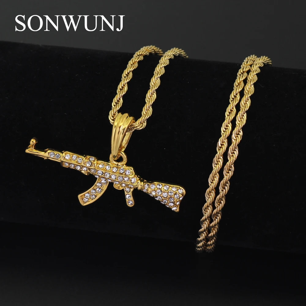 

Fashion Cool AK47 Gun Pendant Necklace European Hip Hop Jewelry N644