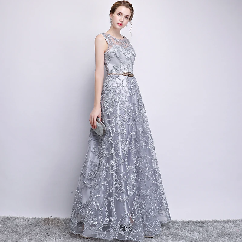 

New 2018 Evening Dress Elegant Banquet Champagne Lace Sleeveless Floor-length Long Party Formal Gown plus size Robe De Soiree