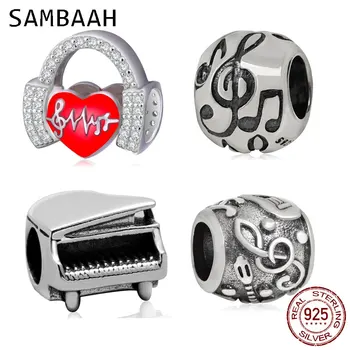 

Sambaah Love Music Heartbeats Charm with CZ Stone 925 Sterling Silver Headphone Beads fit Original Pandora Music Note Bracelet