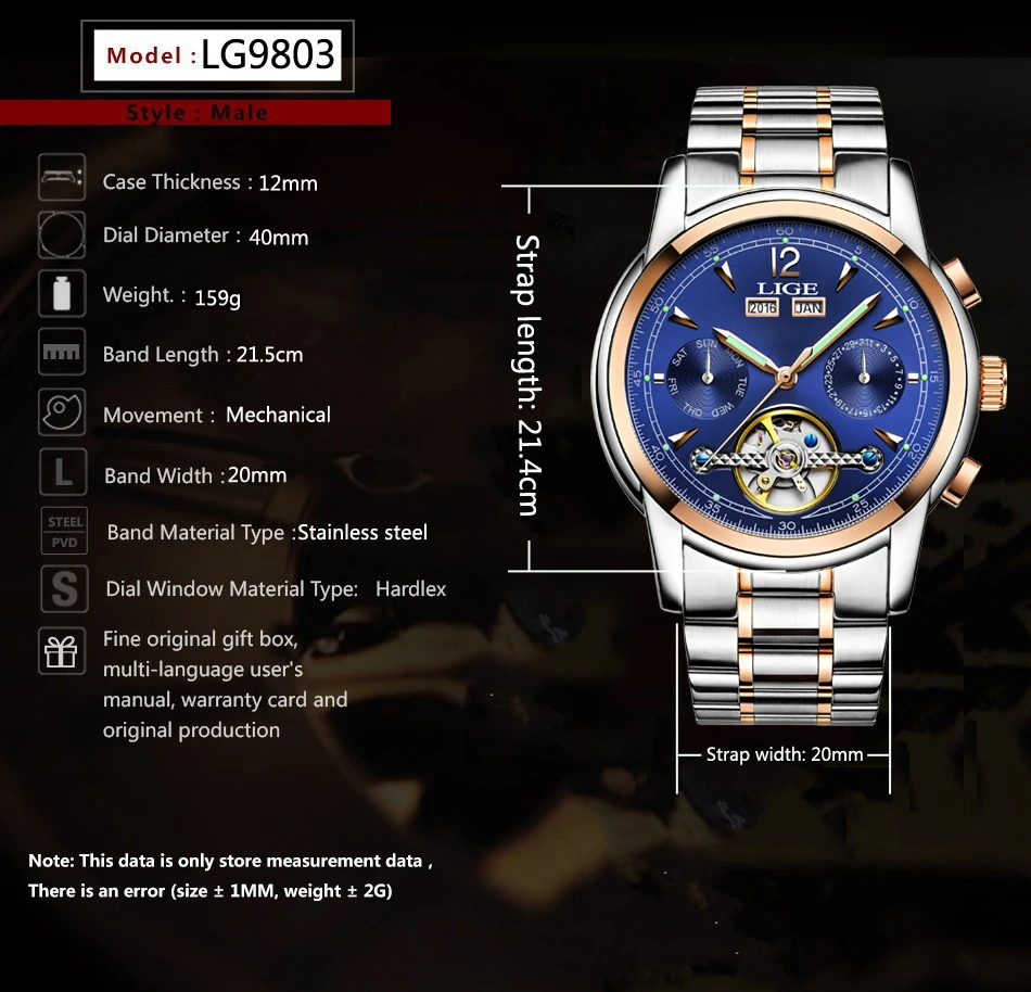 Мужские часы Роскошные Лидирующий бренд LIGE Tourbillon механические Спортивные часы мужские модные деловые мужские автоматические часы Relogio Masculino