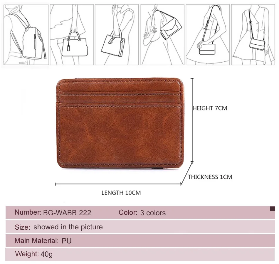 Волшебный флип-кошелек из искусственной кожи, двойной кошелек, ультратонкий минималистичный бумажник, роскошный кредитный держатель для карт, ID Чехол, сменный кошелек