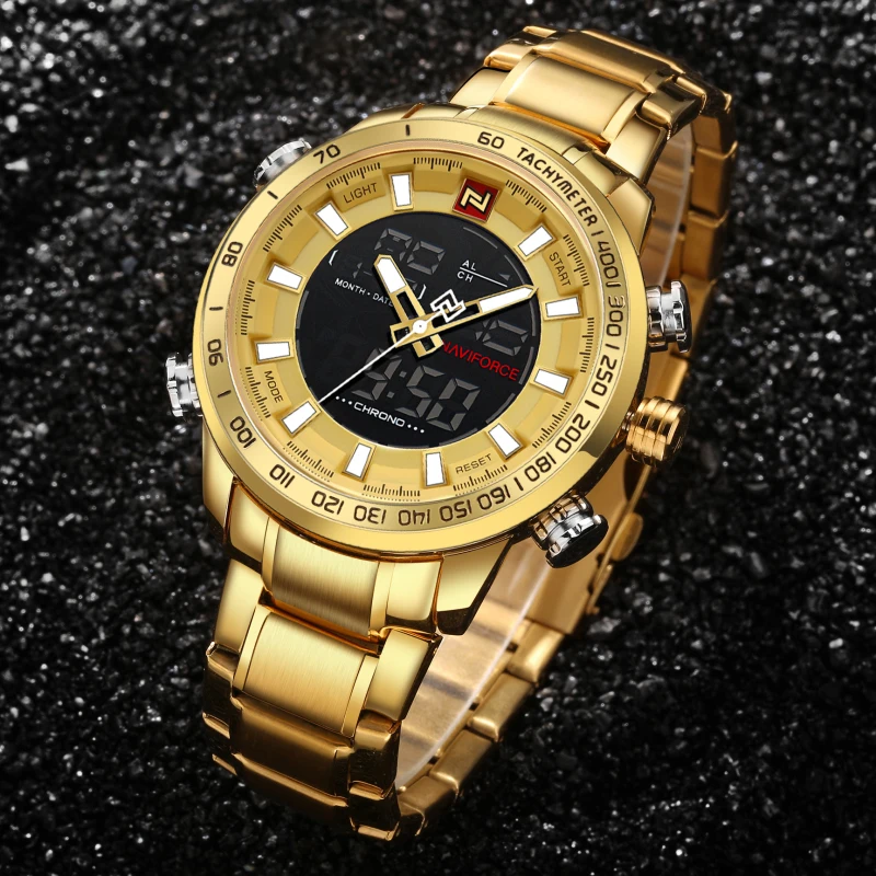 Роскошный бренд NAVIFORCE, полностью стальные мужские военные часы, мужские кварцевые аналоговые светодиодный часы, мужские спортивные наручные часы, мужские часы