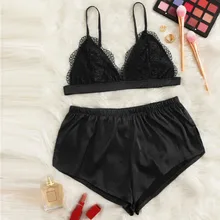 Хит, женский бюстгальтер, набор, Сексуальная атласная Женская пижама с кружевом, пэчворк, слинг, нижнее белье, одежда для сна, белье, трусики, набор, женский тонкий секционный бюстгальтер, трусики, набор