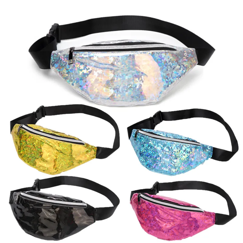 

Holographic Laser Fanny Pack Hip Belt Bag Women Pink Shiny Female Silver Waist Bag Black Banana Waist Packs Chest Phone Pouch