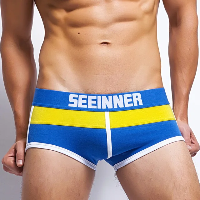 

SEEINNER Brand Men's Underwear Wholesale Cotton Soft Gay Stitching Sexy Boxers Underpants Calzoncillos Hombre Slips Male Short