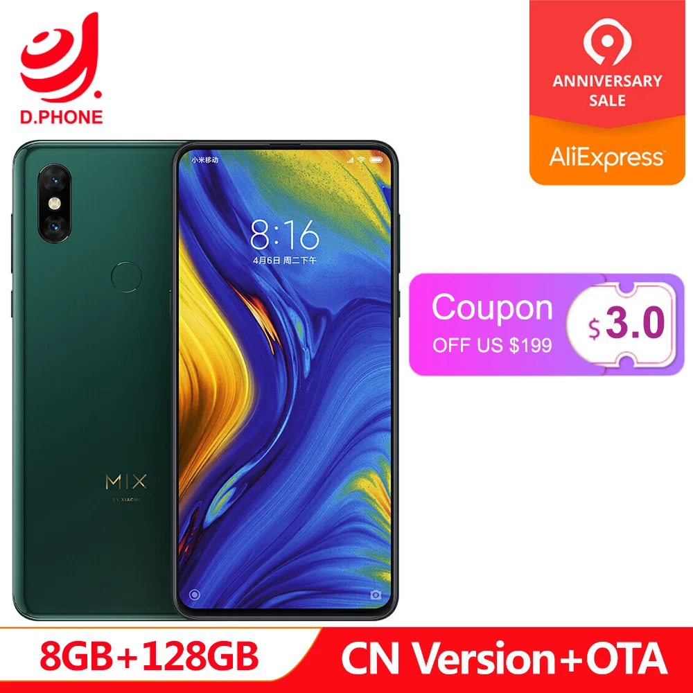

Offical Global Rom Xiaomi Mi Mix 3 8GB Ram 128GB Rom Snapdragon 845 Octa Core 6.39" 19.5:9 Qi Wireless Charging Smartphone