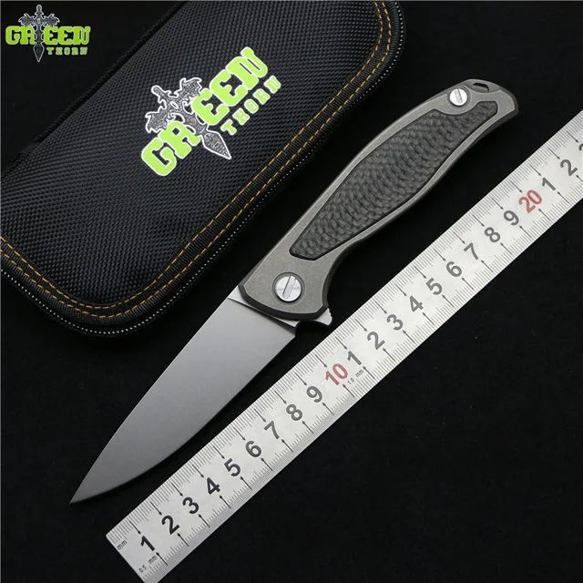 

Green thorn F95 Flipper folding knife D2 blade TC4 Titanium Carbon fiber handle outdoor camp hunting pocket fruit knife EDC tool