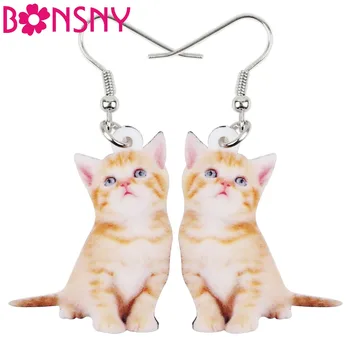 

Bonsny Acrylic Cartoon Cute Cat Kitten Earrings Big Long Dangle Drop Fashion Animal Jewelry For Girls Women Ladies Wholesale