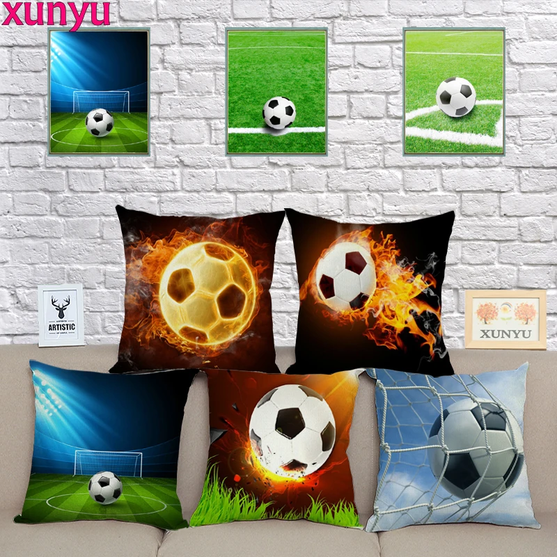 

XUNYU Football Pattern Linen Pillow Case Home Sofa Square Pillow Cover Cushion Cover 45X45cm AC055