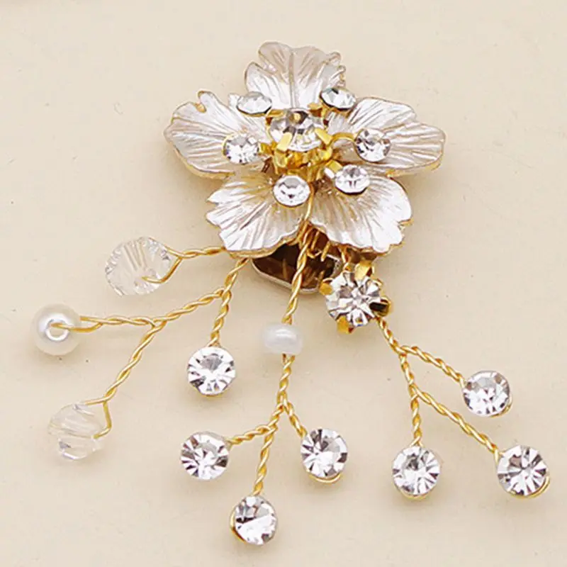 Flower Gold Luxury Elegant DIY Shoe Clip Women Lady Shoes Handmade Crystal Pearl Decoration High Heel Sandals Charms Accessories