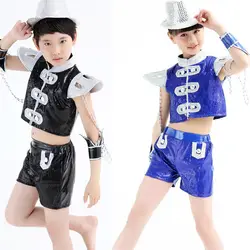 Обувь для девочек Костюмы для бальных танцев с блестками Современный Джаз Топы Корректирующие + Брюки для девочек танцевальная одежда дети