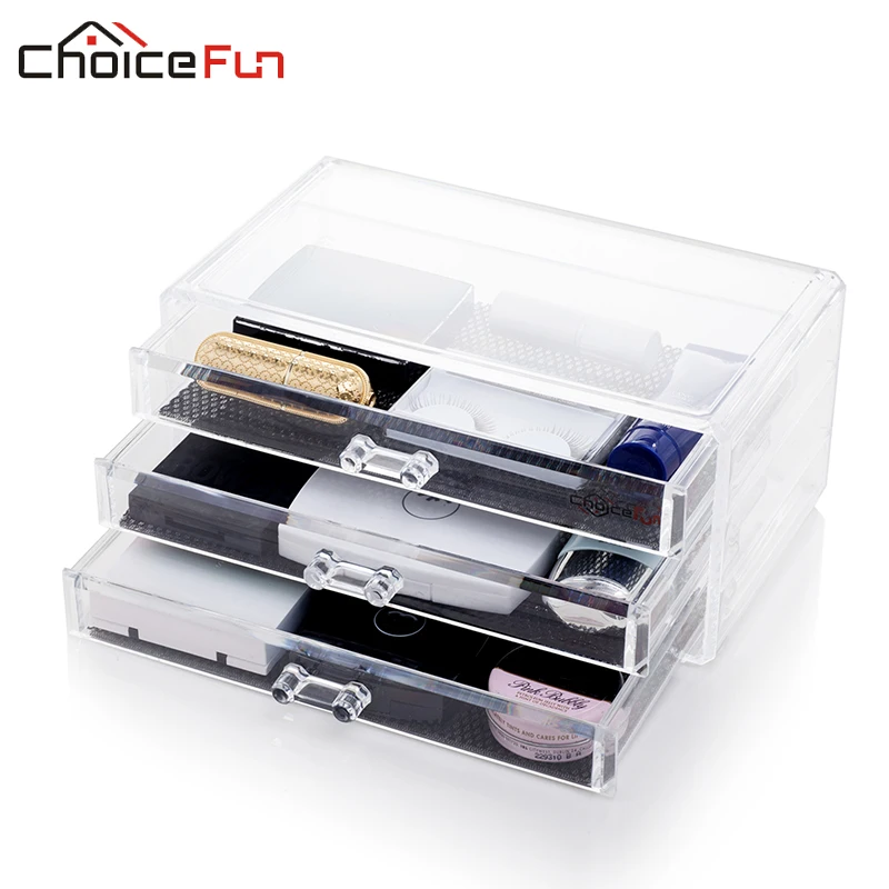 Choicefun Office Container Storage Box 3 Drawers Acrylic Plastic