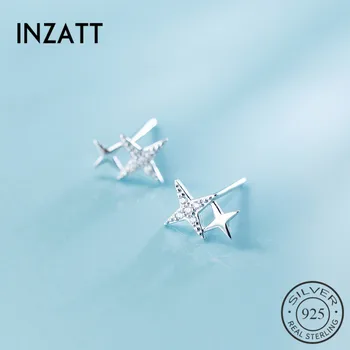 

INZATT Real 925 Sterling Silver Stars shine Zircon Stud Earrings For Women Wedding party Fine Jewelry Bohemia Accessories Gift