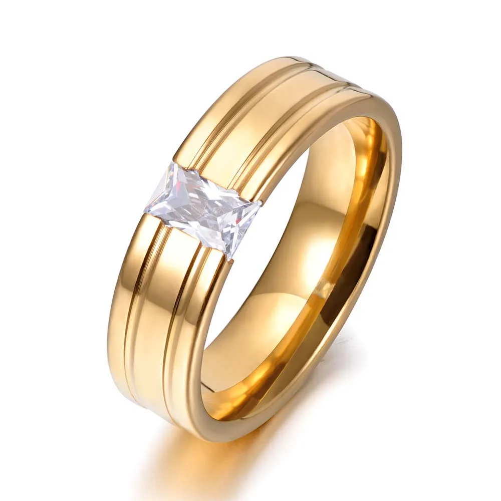 

JeeMango Channel Setting Single CZ Crystal Rings Gold Color 316L Stainless Steel Wedding Engagement Ring Jewelry Gift R17149