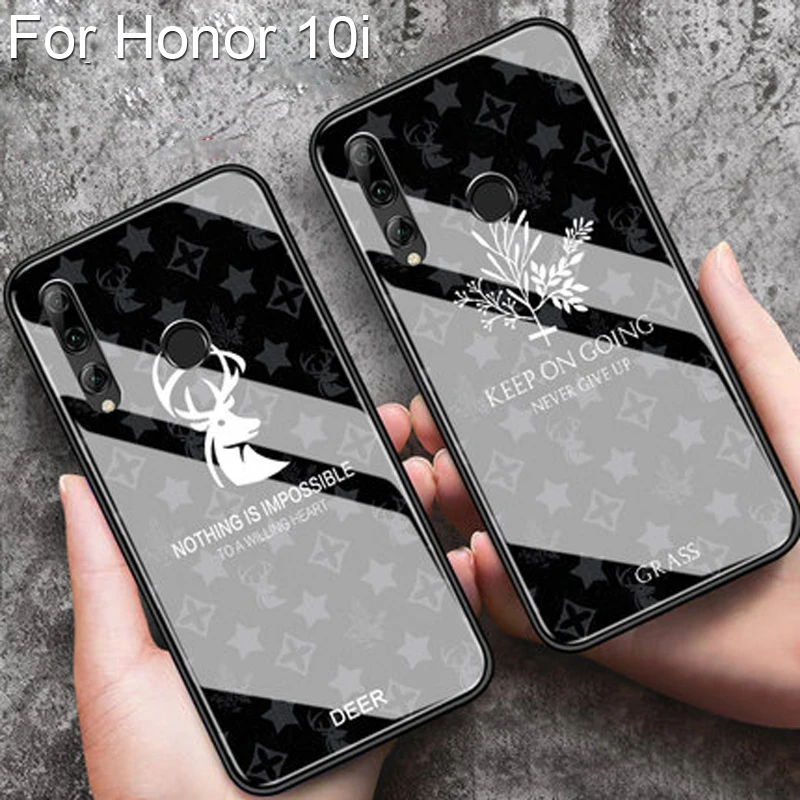 

Casing For Huawei Honor 10i Tempered Glass Soft silicone Deer Grass Hard Back Cover Shell For Huawei Honor 10i Cases Honor10i