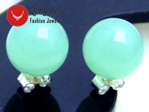 

Qingmos Bright Green Jades Earrings for Women with 10mm Round Natural Stone Jades Sterling Silver S925 Stud Earring Jewelry e294