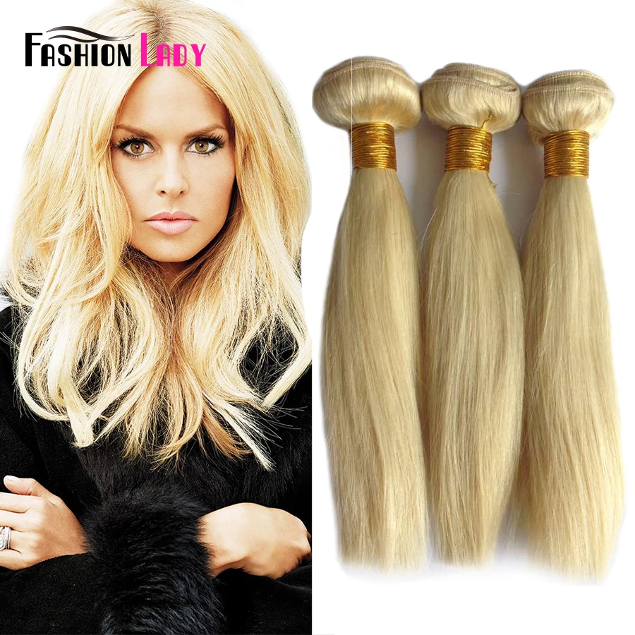 Fashion Lady Pre-Colored 613 Blonde Indian Straight Hair 3 Bundles Together 100% Non-Remy Human Hair Extensions