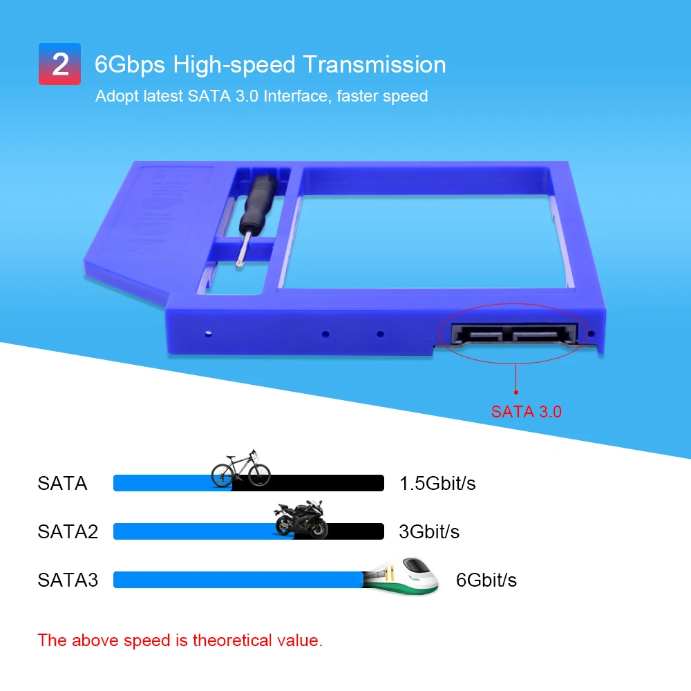 CHIPAL Универсальный 2nd HDD Caddy 12,7 мм SATA to SATA для 2,5 ''2 ТБ жесткий диск SSD чехол адаптер Корпус для ноутбука CD-ROM DVD-ROM