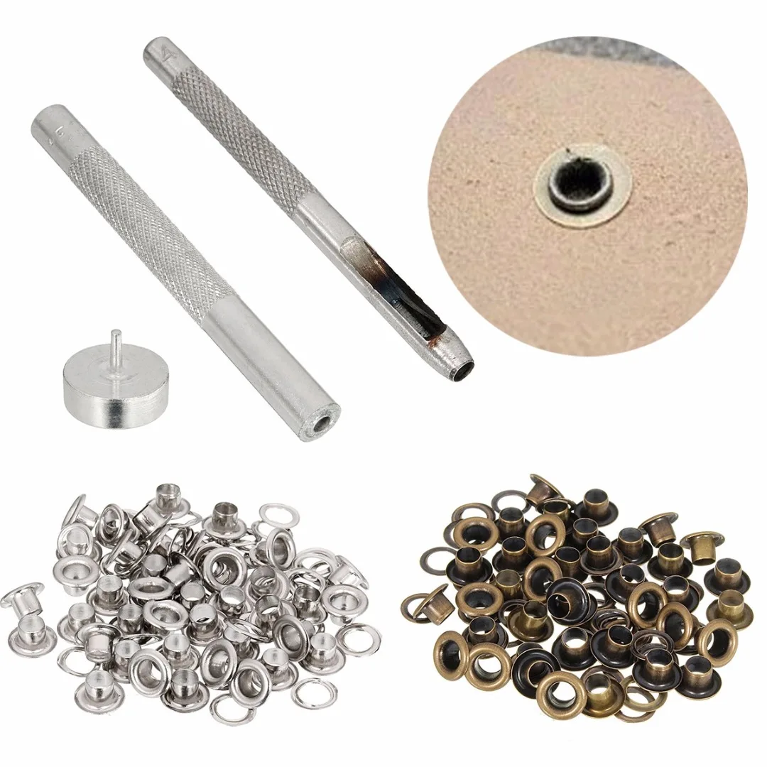 4MM Grommet Installation Setting Tool Kit Set + Leather Hole Punch + 80 Eyelets Handmade Metal Eyelets Grommet
