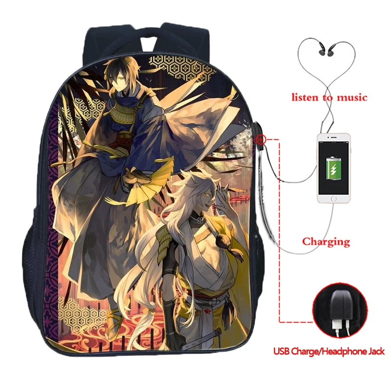 4 Touken Ranbu онлайн USB зарядка Школьные сумки мода usb зарядка школьный рюкзак для студентов мальчиков девочек Школьный Рюкзак Путешествия Рюкзак - Цвет: 4